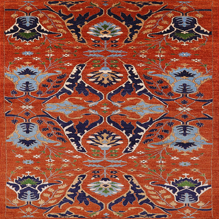 Square Mid-Century Modern Copper Red Pink Oriental Rug, urb1495