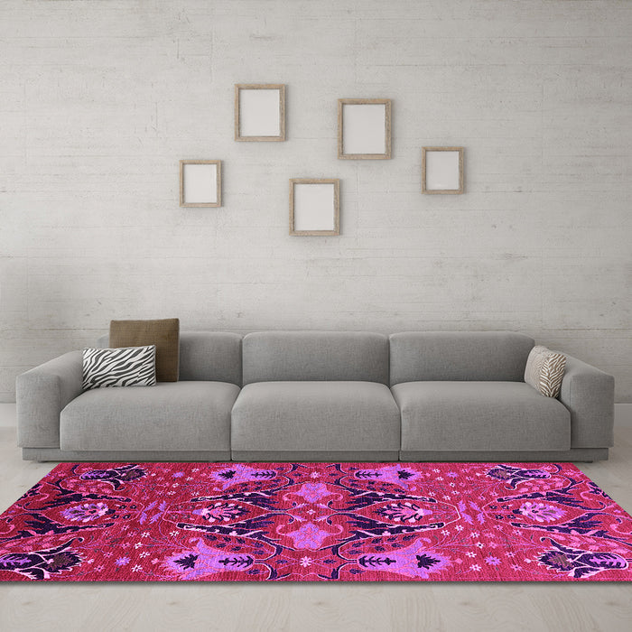 Machine Washable Oriental Pink Industrial Rug in a Living Room, wshurb1495pnk