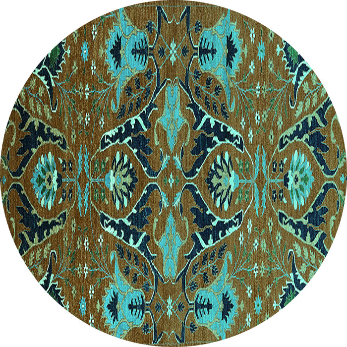Round Machine Washable Oriental Turquoise Industrial Area Rugs, wshurb1495turq