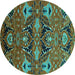 Round Oriental Turquoise Industrial Rug, urb1495turq