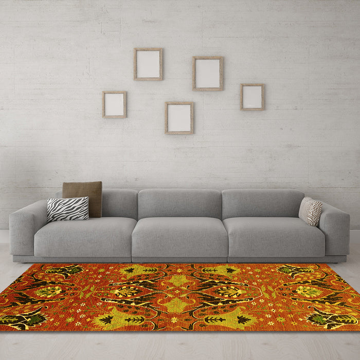 Machine Washable Oriental Yellow Industrial Rug in a Living Room, wshurb1495yw