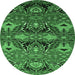 Round Oriental Emerald Green Industrial Rug, urb1495emgrn