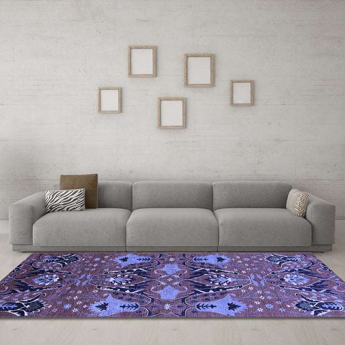 Machine Washable Oriental Blue Industrial Rug in a Living Room, wshurb1495blu