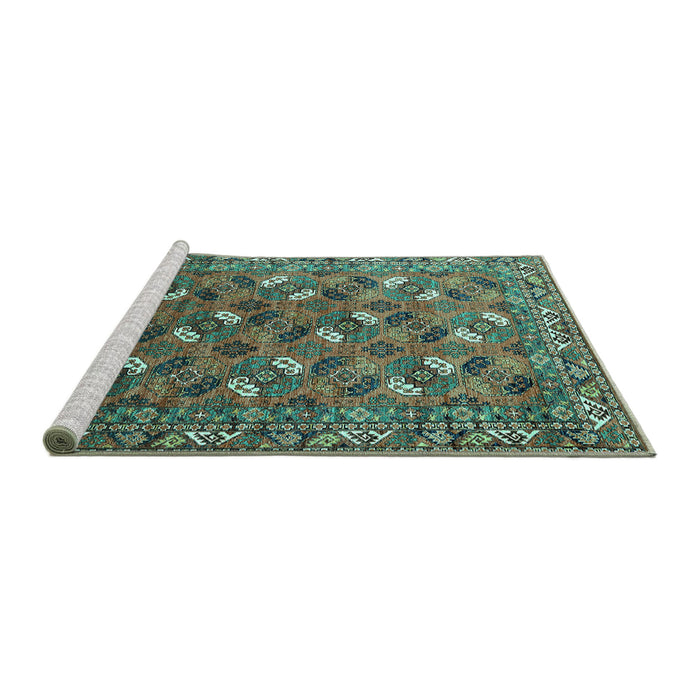 Sideview of Machine Washable Oriental Turquoise Industrial Area Rugs, wshurb1496turq