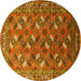 Round Machine Washable Oriental Yellow Industrial Rug, wshurb1496yw