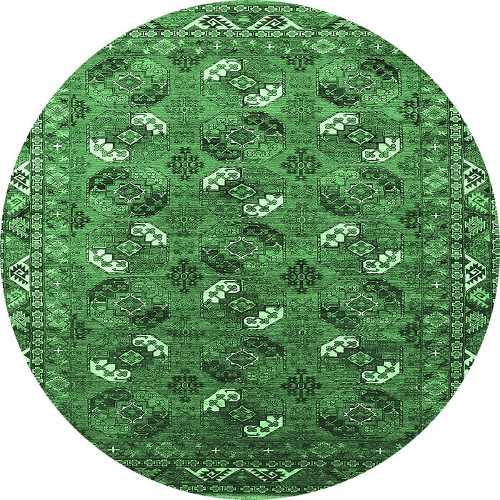 Round Oriental Emerald Green Industrial Rug, urb1496emgrn