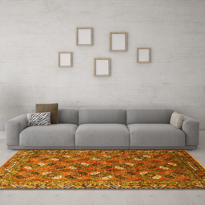 Machine Washable Oriental Yellow Industrial Rug in a Living Room, wshurb1496yw