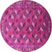 Round Machine Washable Oriental Pink Industrial Rug, wshurb1496pnk