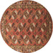 Round Oriental Brown Industrial Rug, urb1496brn