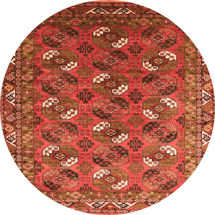 Round Machine Washable Oriental Orange Industrial Area Rugs, wshurb1496org