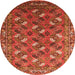 Round Machine Washable Oriental Orange Industrial Area Rugs, wshurb1496org