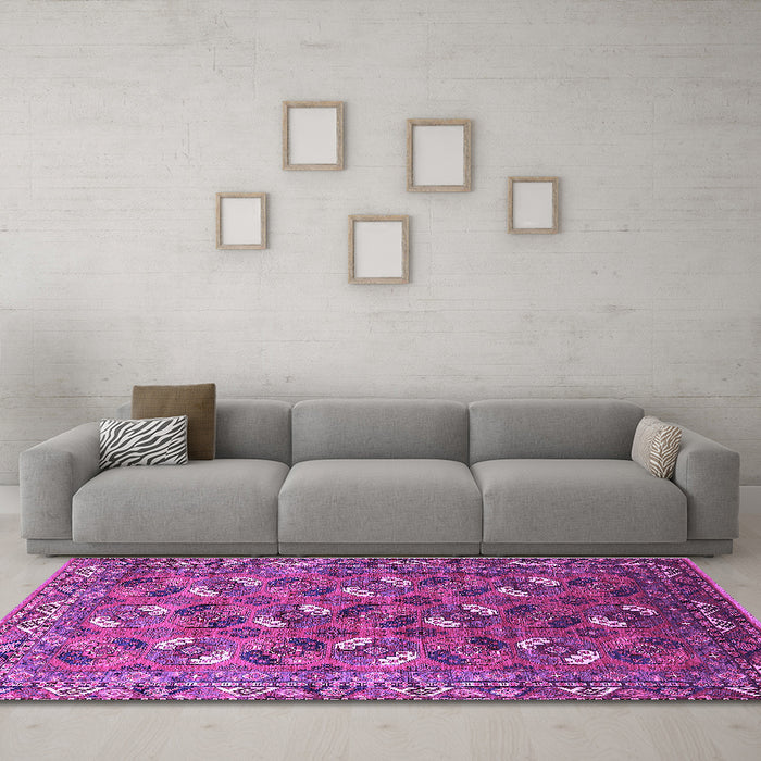 Machine Washable Oriental Purple Industrial Area Rugs in a Living Room, wshurb1496pur