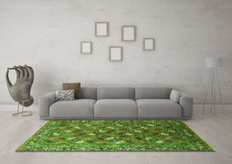 Machine Washable Oriental Green Industrial Area Rugs in a Living Room,, wshurb1496grn