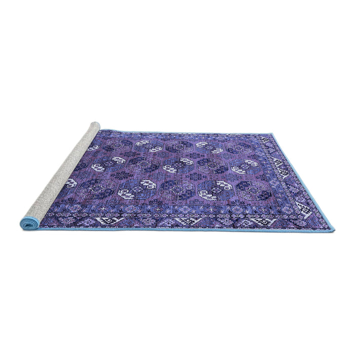 Sideview of Machine Washable Oriental Blue Industrial Rug, wshurb1496blu