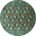 Round Machine Washable Oriental Turquoise Industrial Area Rugs, wshurb1496turq