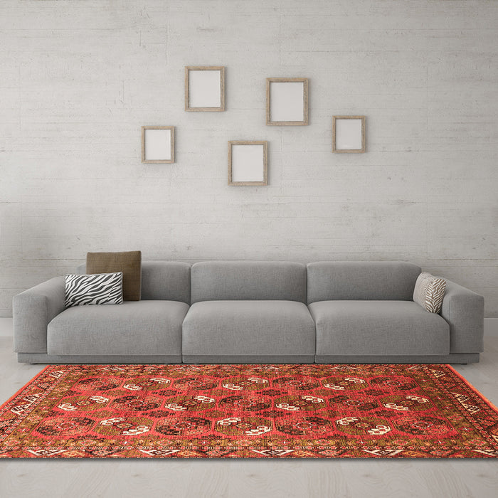 Machine Washable Oriental Orange Industrial Area Rugs in a Living Room, wshurb1496org