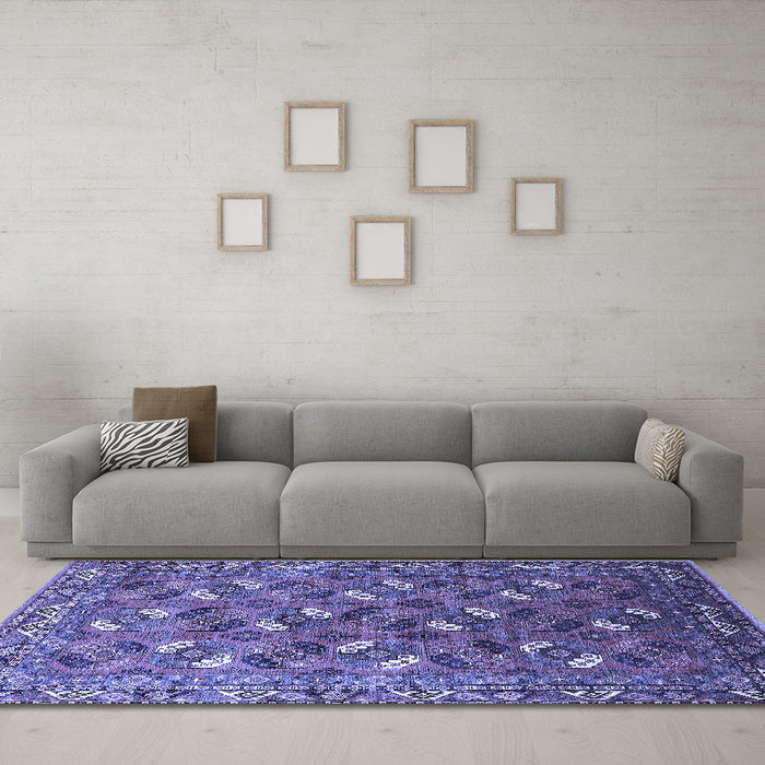 Machine Washable Oriental Blue Industrial Rug in a Living Room, wshurb1496blu