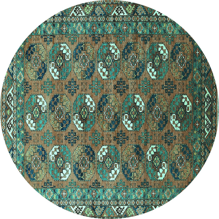 Round Oriental Turquoise Industrial Rug, urb1496turq