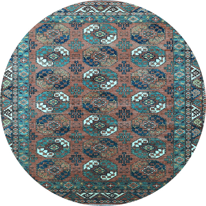 Round Machine Washable Oriental Light Blue Industrial Rug, wshurb1496lblu
