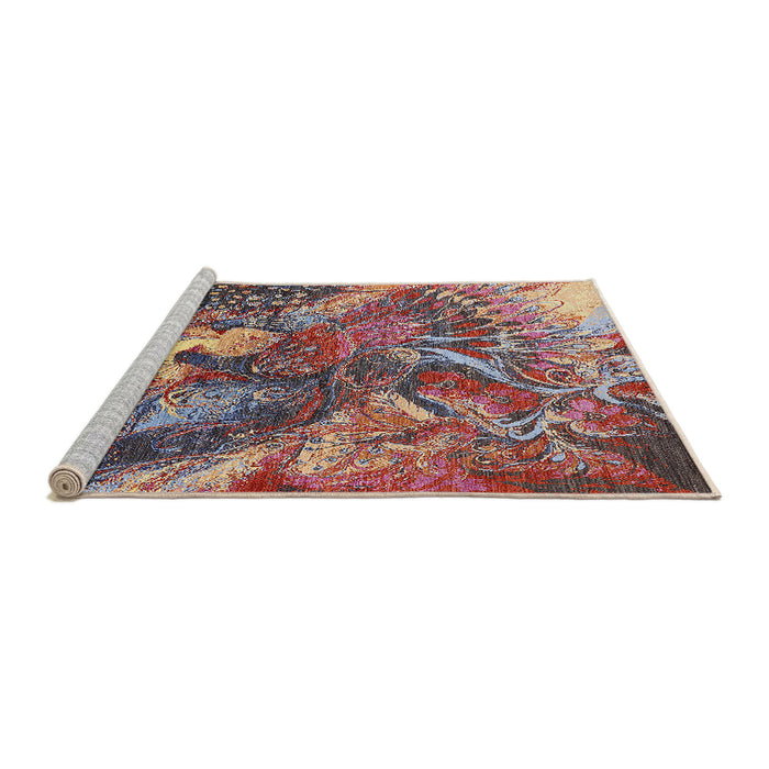 Sideview of Machine Washable Industrial Modern Khaki Rose Pink Rug, wshurb1497