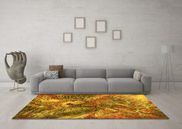 Machine Washable Oriental Yellow Industrial Rug in a Living Room, wshurb1497yw