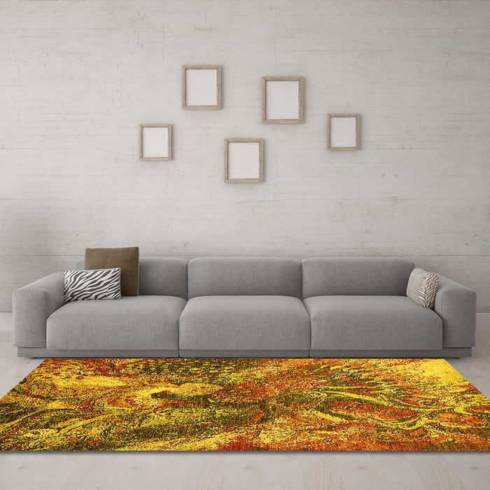 Machine Washable Oriental Yellow Industrial Rug in a Living Room, wshurb1497yw