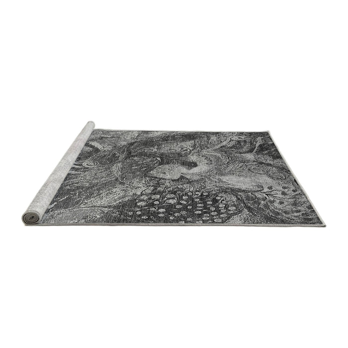Sideview of Machine Washable Oriental Gray Industrial Rug, wshurb1497gry