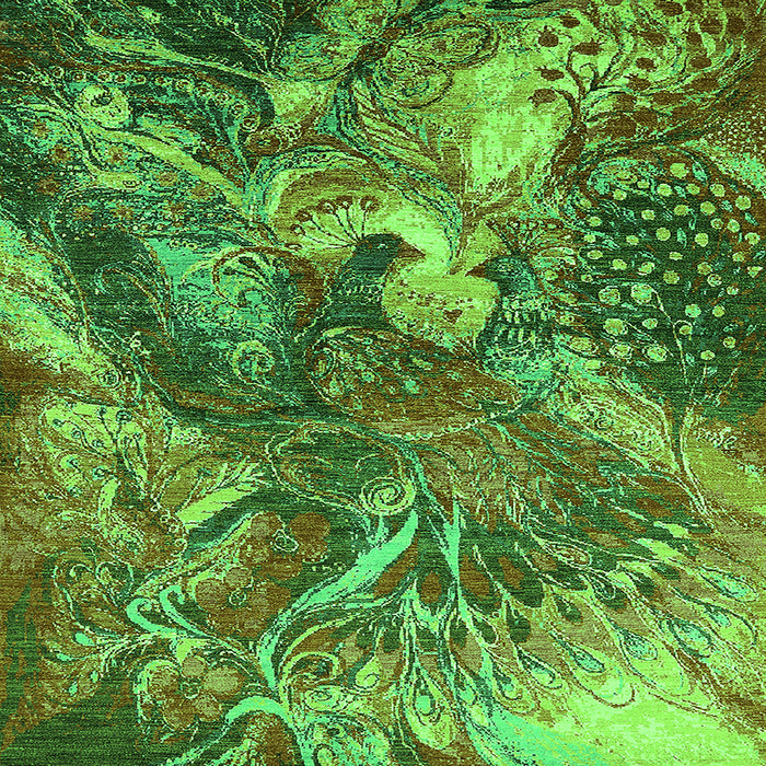 Square Machine Washable Oriental Green Industrial Area Rugs, wshurb1497grn