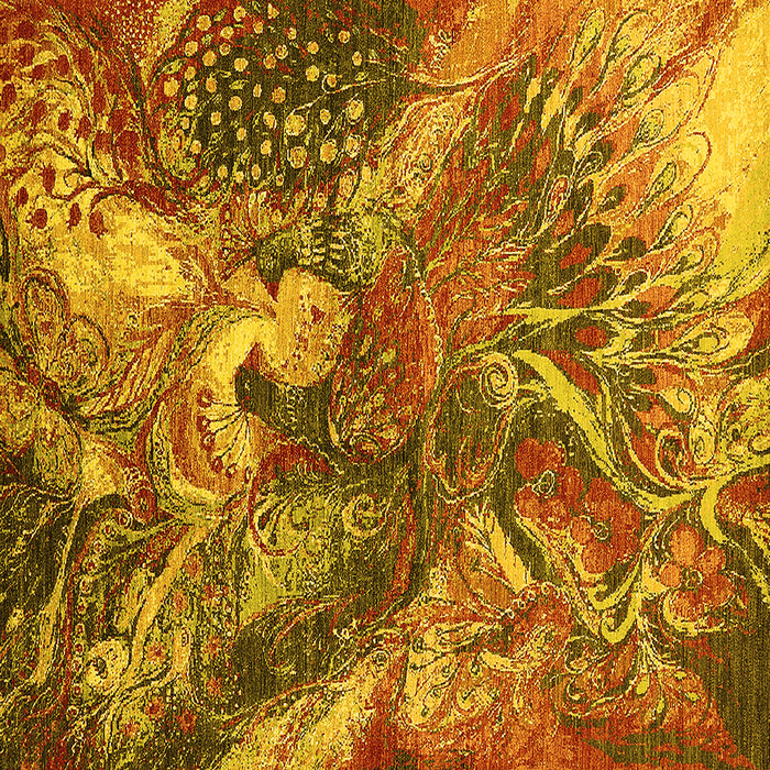 Square Machine Washable Oriental Yellow Industrial Rug, wshurb1497yw