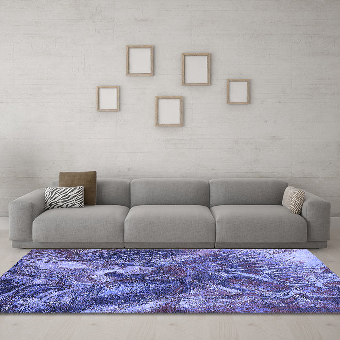 Machine Washable Oriental Blue Industrial Rug in a Living Room, wshurb1497blu