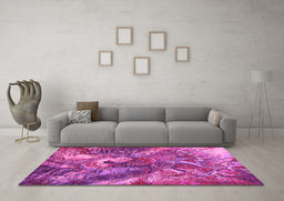 Machine Washable Oriental Pink Industrial Rug in a Living Room, wshurb1497pnk