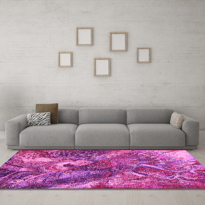 Machine Washable Oriental Pink Industrial Rug in a Living Room, wshurb1497pnk