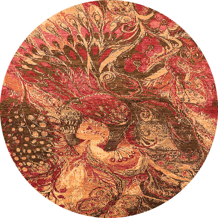 Round Machine Washable Oriental Orange Industrial Area Rugs, wshurb1497org