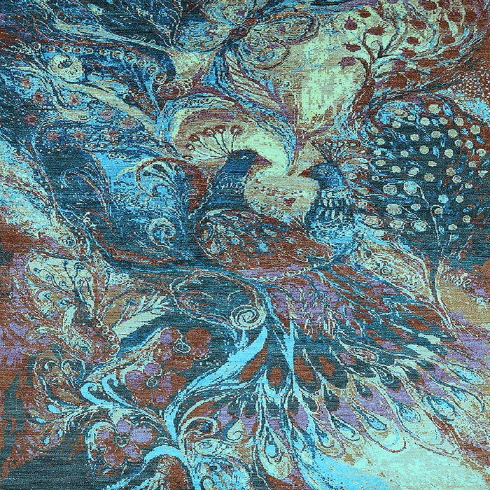 Square Machine Washable Oriental Light Blue Industrial Rug, wshurb1497lblu