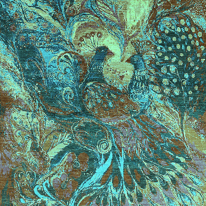 Machine Washable Oriental Turquoise Industrial Area Rugs, wshurb1497turq