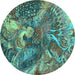 Round Oriental Turquoise Industrial Rug, urb1497turq