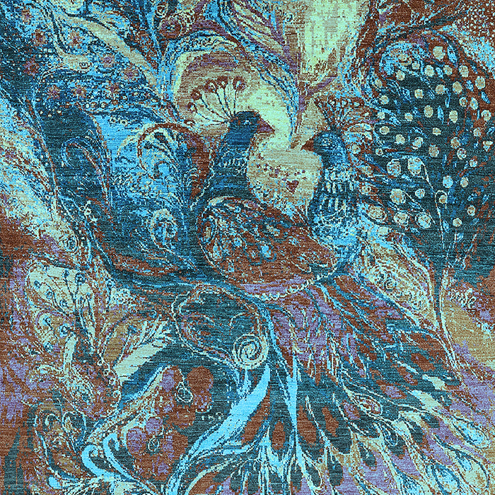 Machine Washable Oriental Light Blue Industrial Rug, wshurb1497lblu