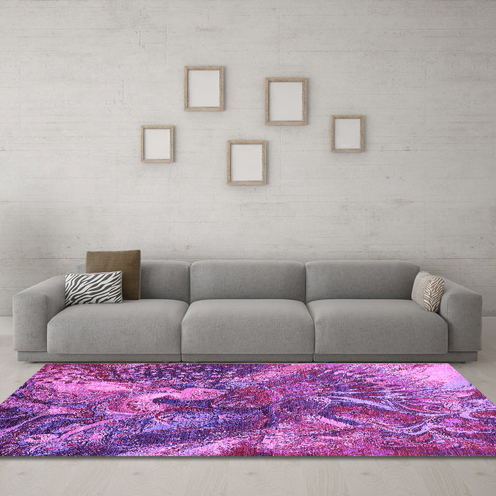 Machine Washable Oriental Purple Industrial Area Rugs in a Living Room, wshurb1497pur