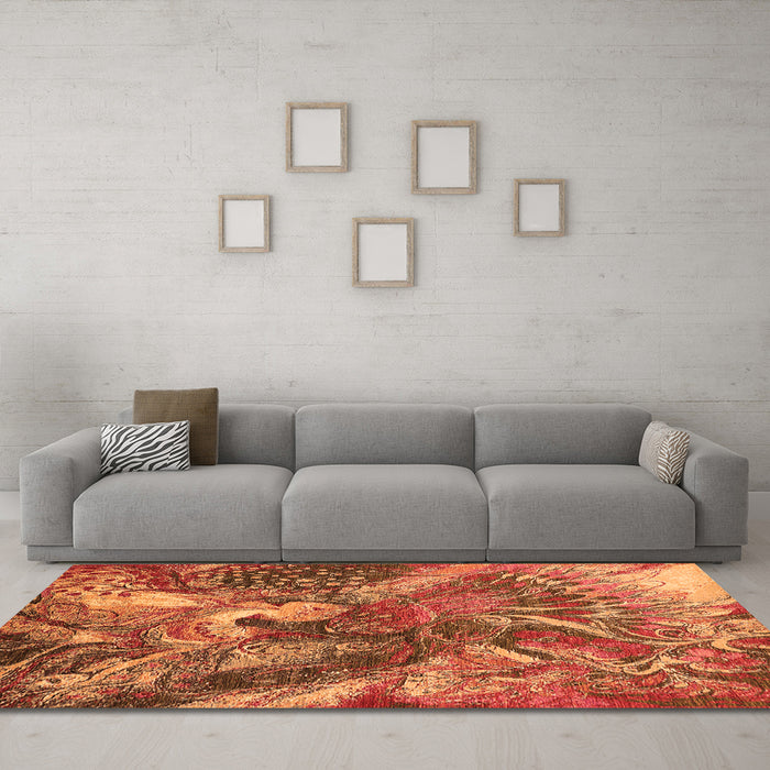 Machine Washable Oriental Orange Industrial Area Rugs in a Living Room, wshurb1497org