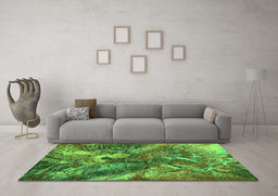 Machine Washable Oriental Green Industrial Area Rugs in a Living Room,, wshurb1497grn