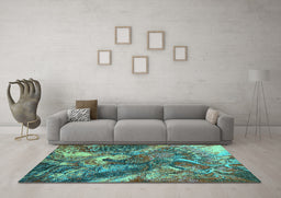 Machine Washable Oriental Turquoise Industrial Area Rugs in a Living Room,, wshurb1497turq