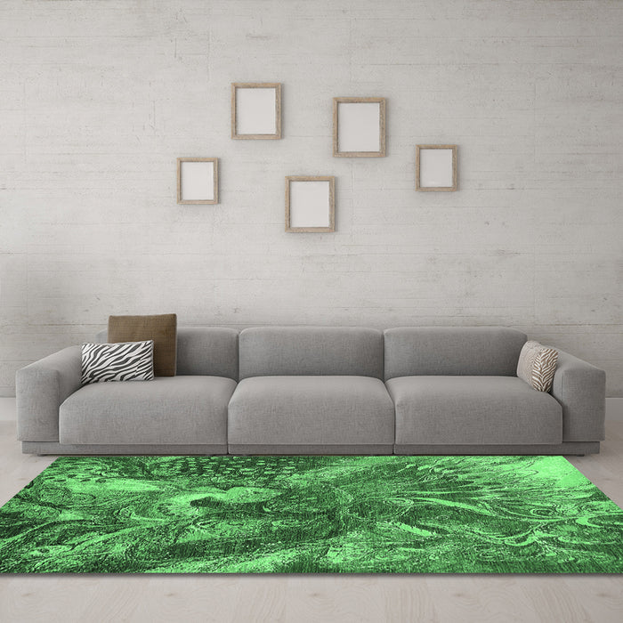 Machine Washable Oriental Emerald Green Industrial Area Rugs in a Living Room,, wshurb1497emgrn