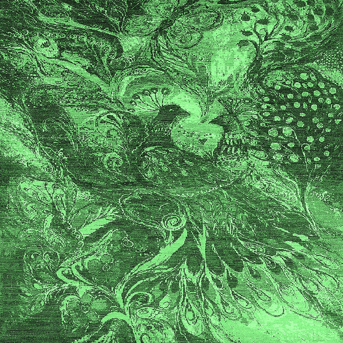 Square Machine Washable Oriental Emerald Green Industrial Area Rugs, wshurb1497emgrn