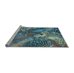 Sideview of Machine Washable Oriental Light Blue Industrial Rug, wshurb1497lblu