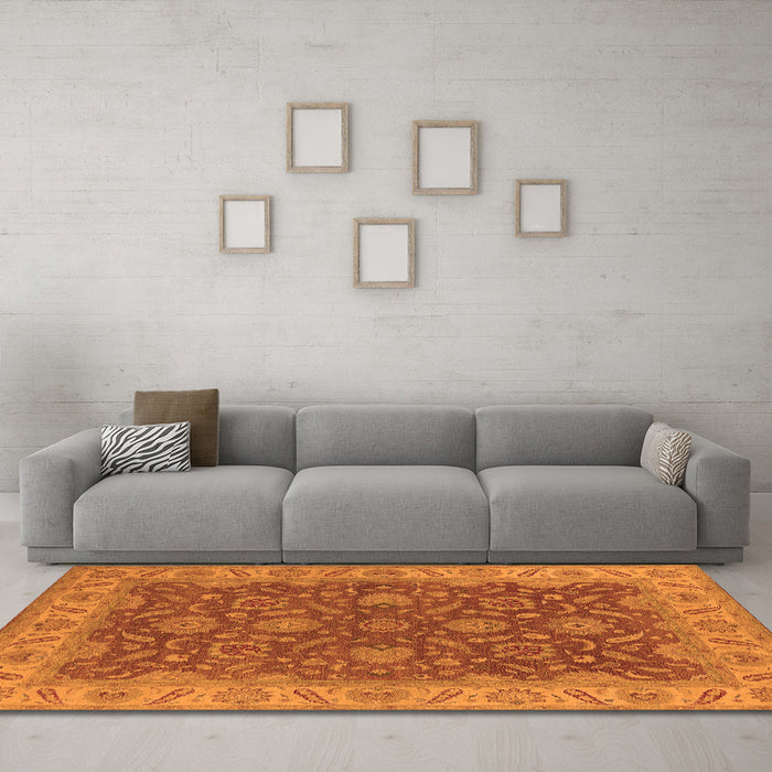Machine Washable Oriental Orange Industrial Area Rugs in a Living Room, wshurb1498org