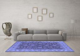Machine Washable Oriental Blue Industrial Rug in a Living Room, wshurb1498blu