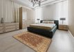 Mid-Century Modern Mahogany Brown Oriental Rug in a Bedroom, urb1498