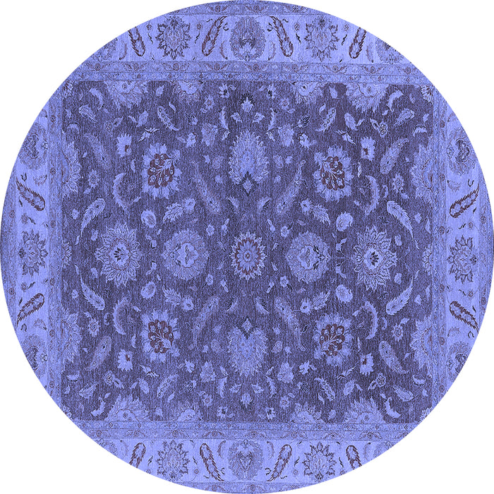 Round Machine Washable Oriental Blue Industrial Rug, wshurb1498blu