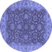 Round Machine Washable Oriental Blue Industrial Rug, wshurb1498blu