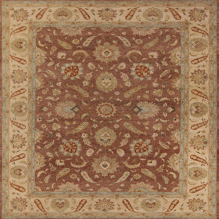 Square Mid-Century Modern Mahogany Brown Oriental Rug, urb1498